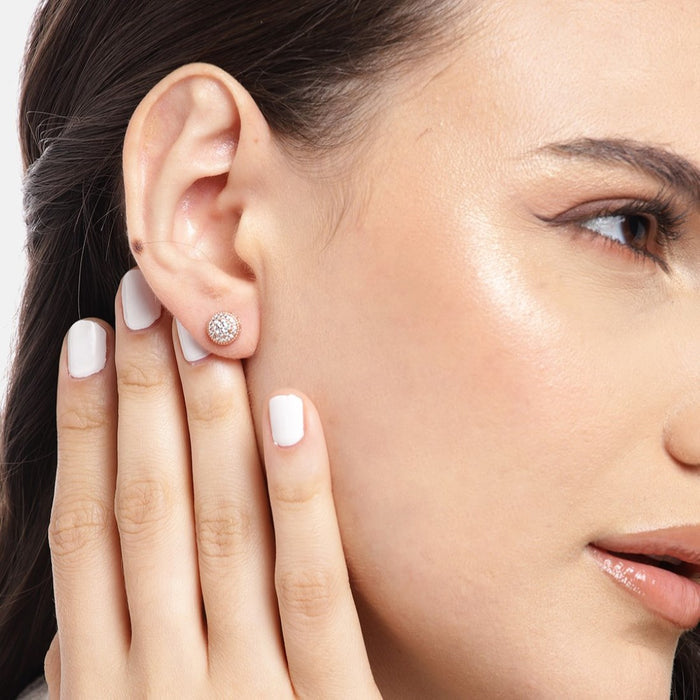 Radiant Halo Rose Gold-Plated Cubic Zirconia Circle Earrings