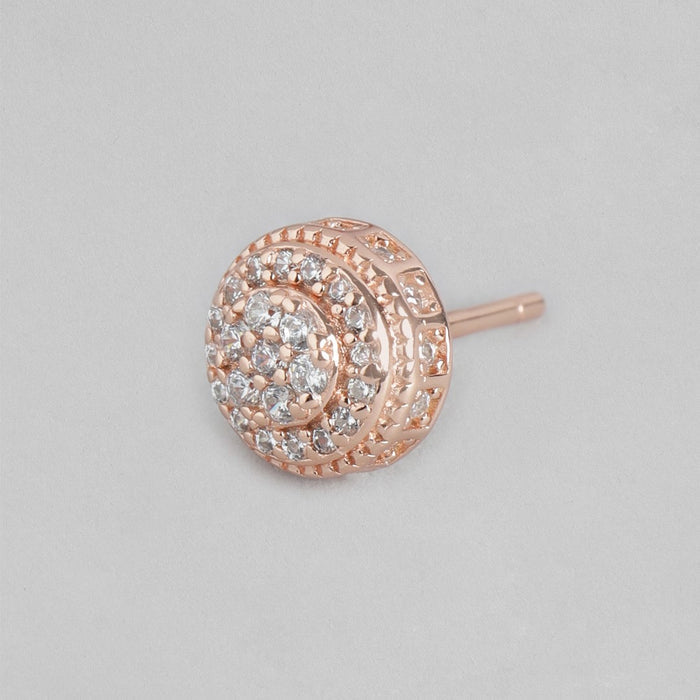 Radiant Halo Rose Gold-Plated Cubic Zirconia Circle Earrings