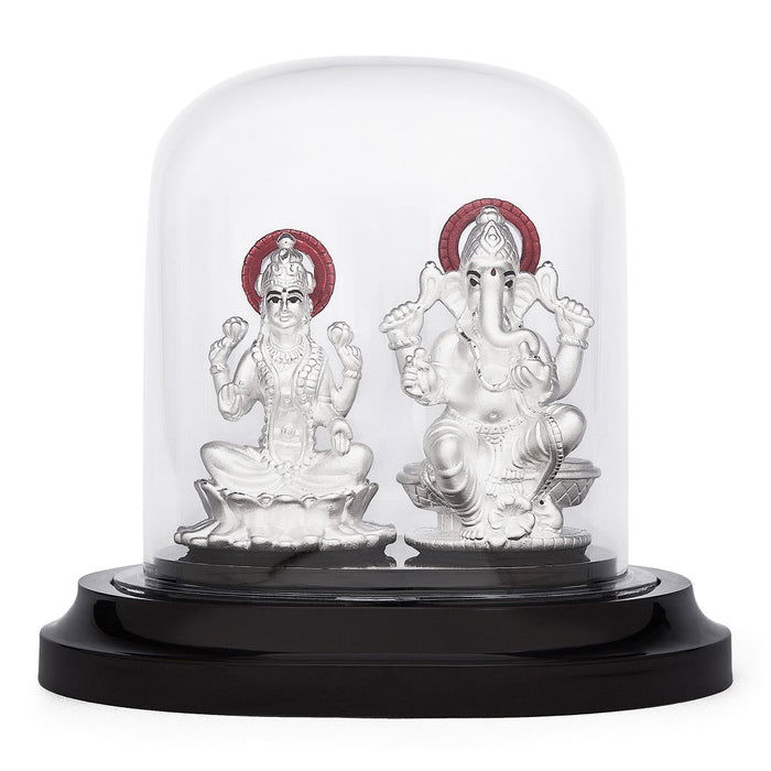 Radiant Harmony Rhodium-Plated 999 Silver Ganesh & Lakshmi Ji Idol