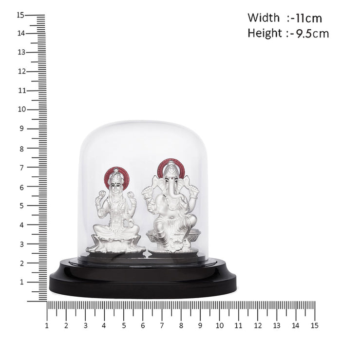 Radiant Harmony Rhodium-Plated 999 Silver Ganesh & Lakshmi Ji Idol