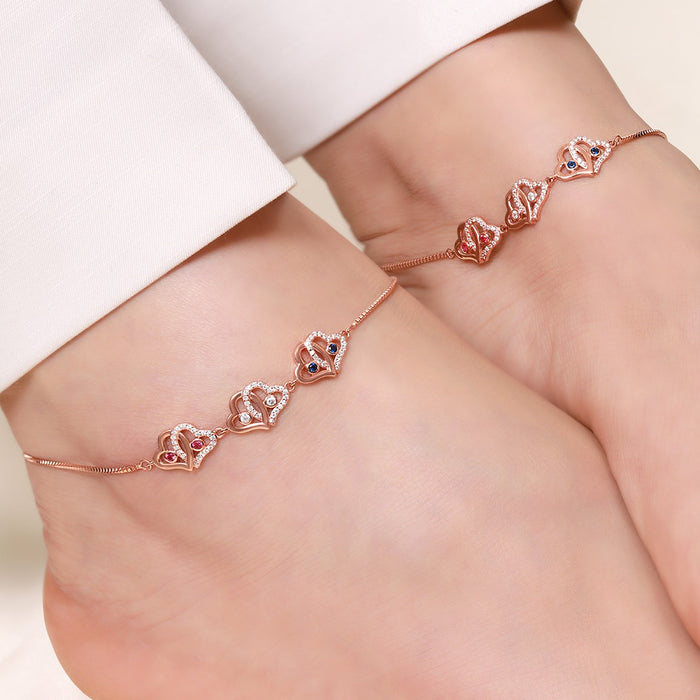 Radiant Heart Sparkle CZ Rose Gold Plated 925 Sterling Silver Women's Anklet