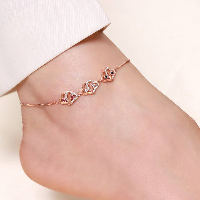 Radiant Heart Sparkle CZ Rose Gold Plated 925 Sterling Silver Women's Anklet