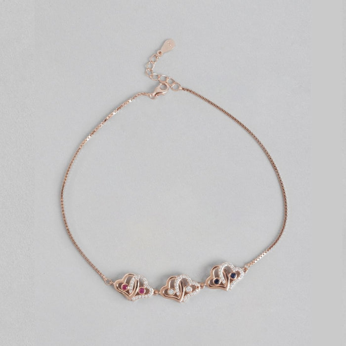 Radiant Heart Sparkle CZ Rose Gold Plated 925 Sterling Silver Women's Anklet