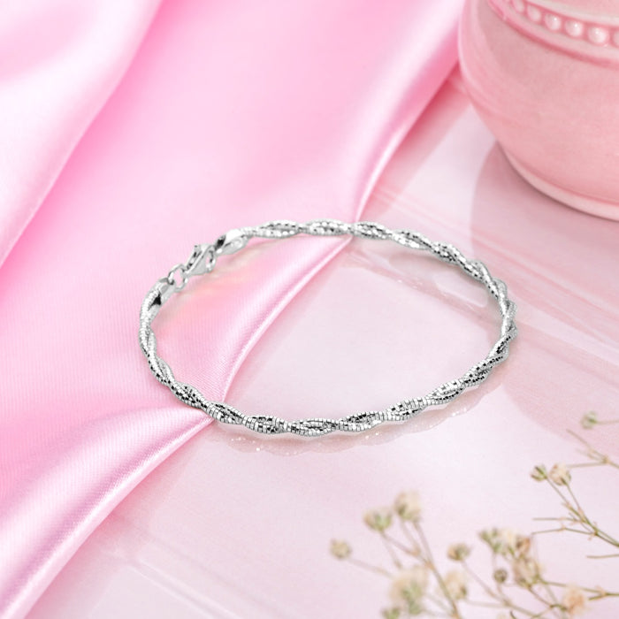 Radiant Interlace Rhodium-Plated 925 Sterling Silver Weave Bracelet