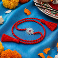 Radiant Lotus Mandala CZ Rhodium Plated Silver Rakhi (Zavya Signature)