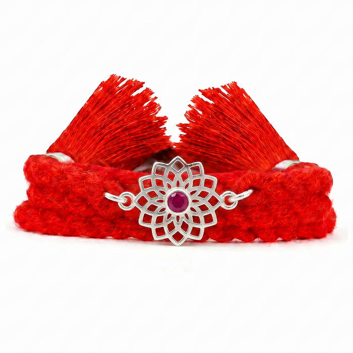 Radiant Lotus Mandala CZ Rhodium Plated Silver Rakhi (Zavya Signature)