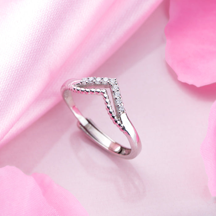 Radiant Love Heart CZ Rhodium-Plated 925 Sterling Silver Ring (Adjustable)