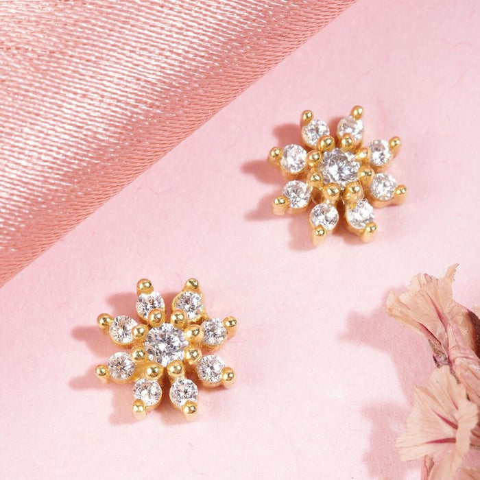 925 Sterling Silver Radiant Gold Glow 925 Sterling Silver Stud Earrings with Cubic Zirconia for Women – Zavya