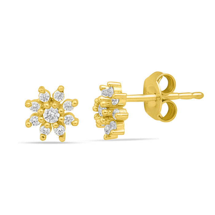 Gold floral 925 Sterling Silver stud earrings for women with cubic zirconia. – Zavya