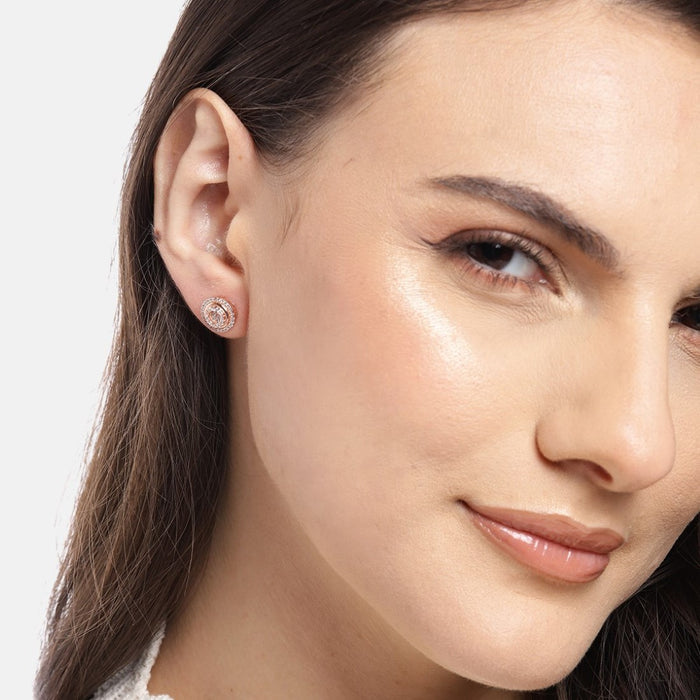 Radiant Orb Rose Gold-Plated CZ 925 Sterling Silver Earrings