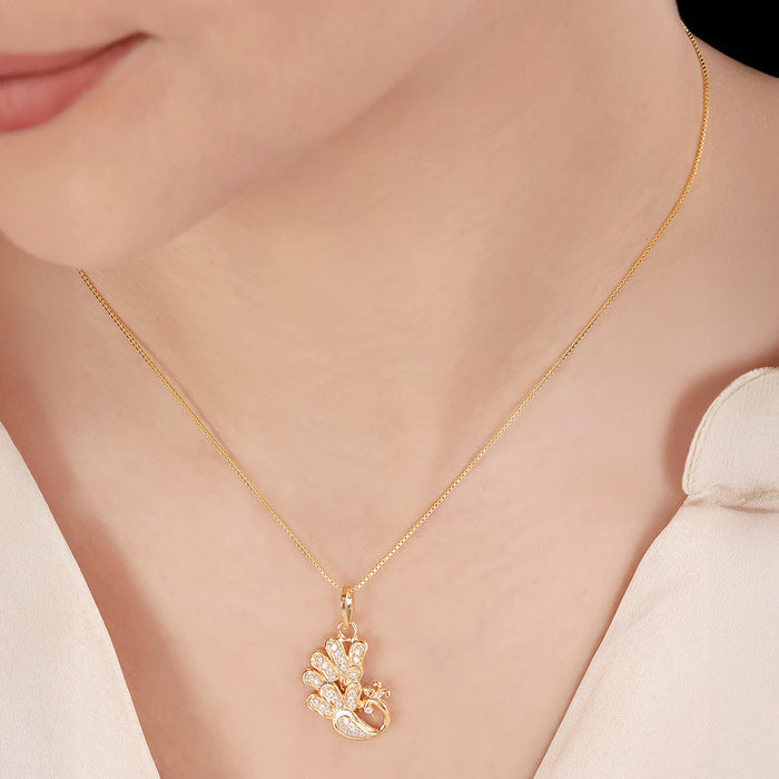 Radiant Peacock Pendant with CZ in Gold-Plated 925 Sterling Silver