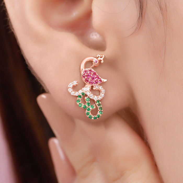 Radiant Peacock Rose Gold Plated 925 Sterling Silver Earrings