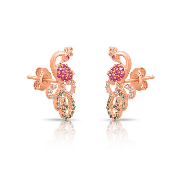 Radiant Peacock Rose Gold Plated 925 Sterling Silver Earrings