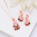 Radiant Peacock Rose Gold Plated 925 Sterling Silver Jewellery Set