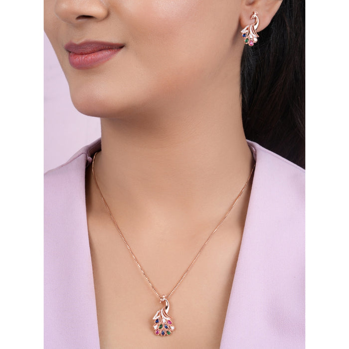 Radiant Peacock Rose Gold Plated 925 Sterling Silver Jewellery Set