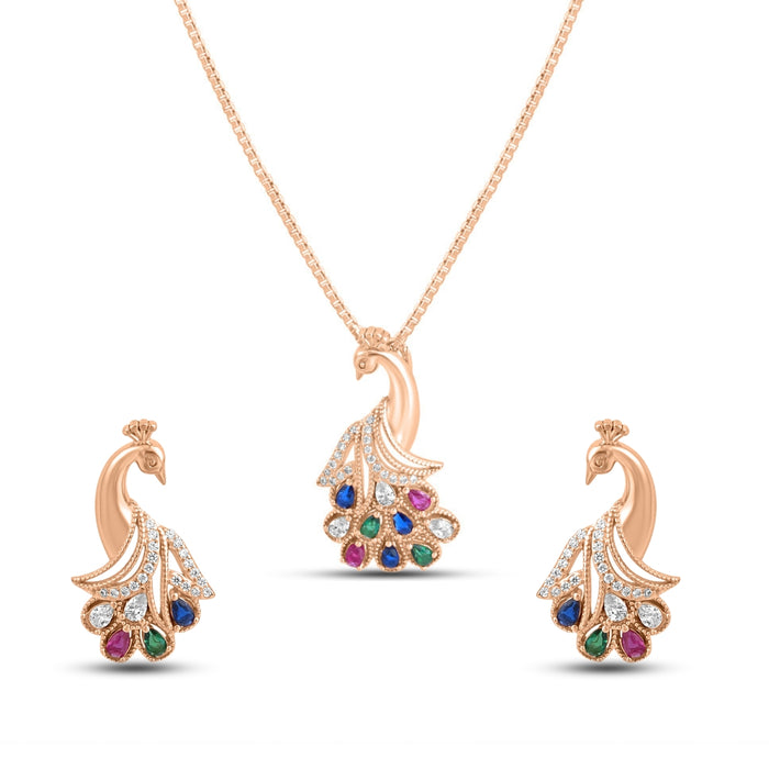 Radiant Peacock Rose Gold Plated 925 Sterling Silver Jewellery Set