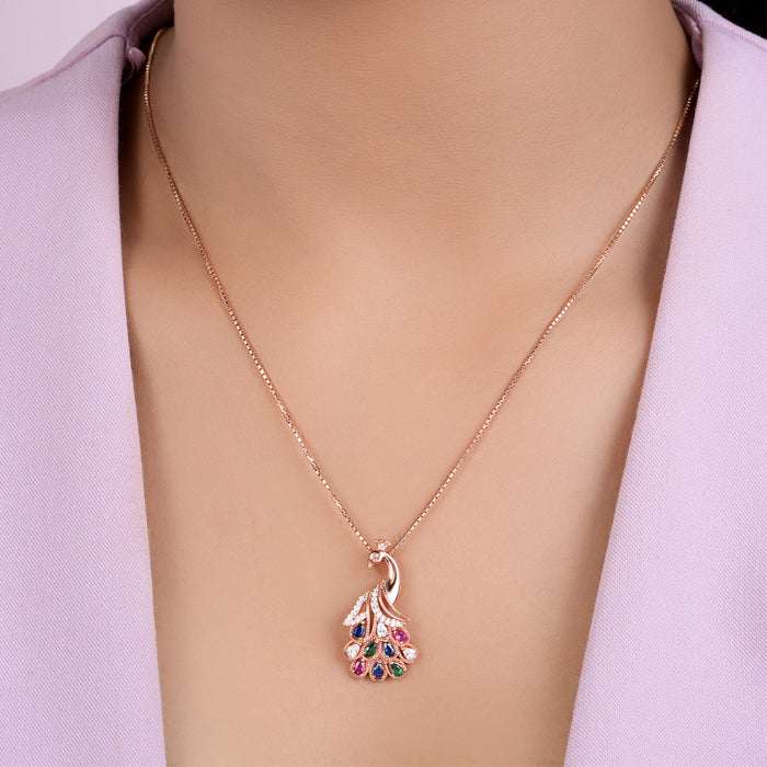 Radiant Peacock Rose Gold Plated 925 Sterling Silver Jewellery Set