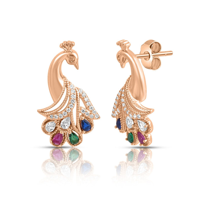 Radiant Peacock Rose Gold Plated 925 Sterling Silver Jewellery Set