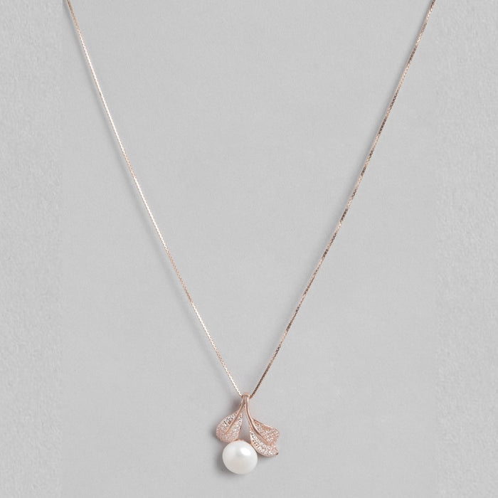 Radiant Pearl Elegance Rose Gold-Plated CZ 925 Sterling Silver Pendant with Chain