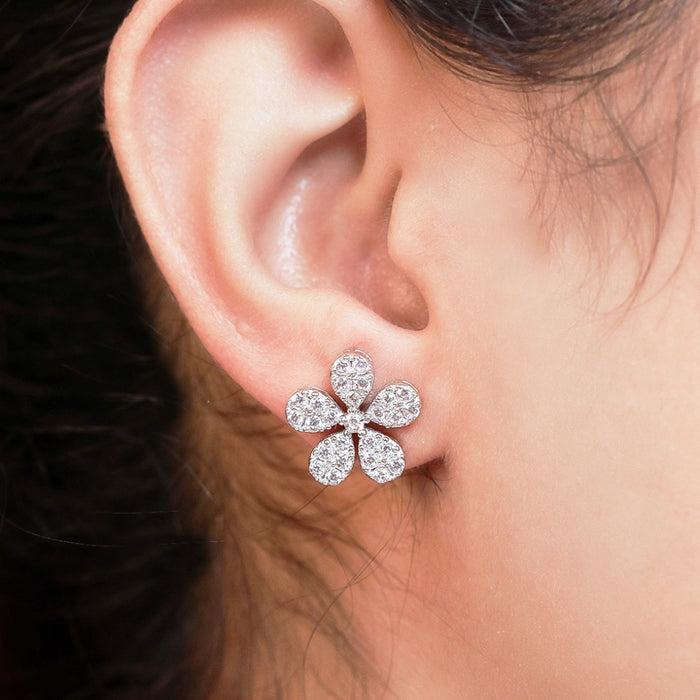 Radiant Petal Rhodium-Plated 925 Sterling Silver Stud Earrings