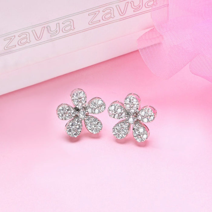 Radiant Petal Rhodium-Plated 925 Sterling Silver Stud Earrings