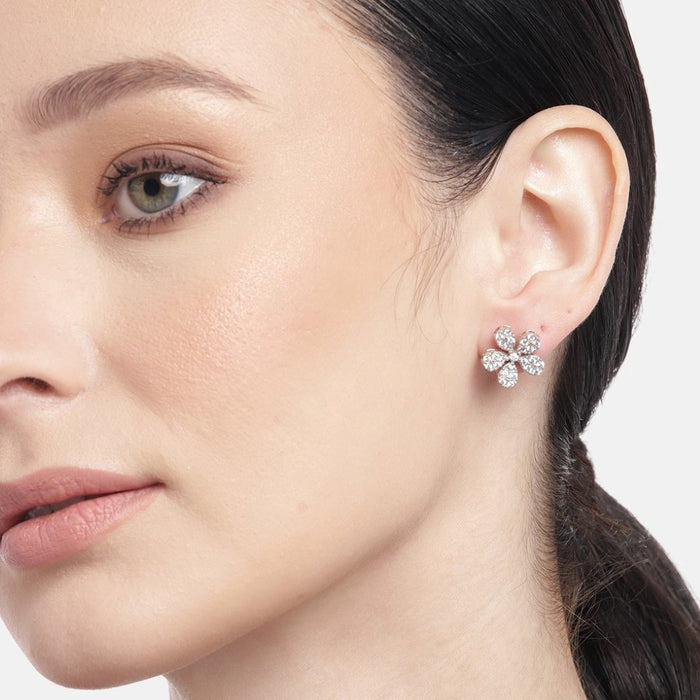 Radiant Petal Rhodium-Plated 925 Sterling Silver Stud Earrings