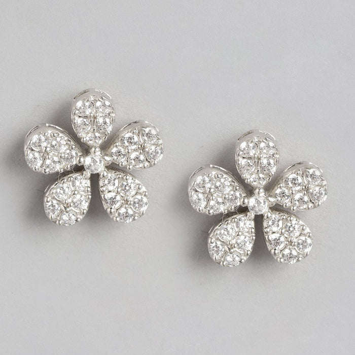 Radiant Petal Rhodium-Plated 925 Sterling Silver Stud Earrings