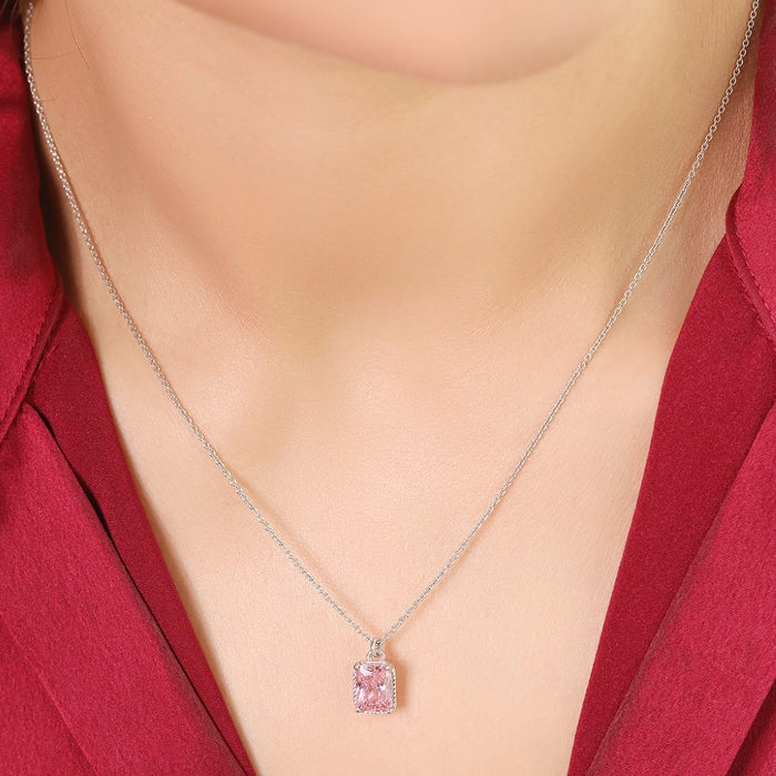Radiant Reflections 925 Sterling Silver Rhodium-Plated Rectangle Necklace