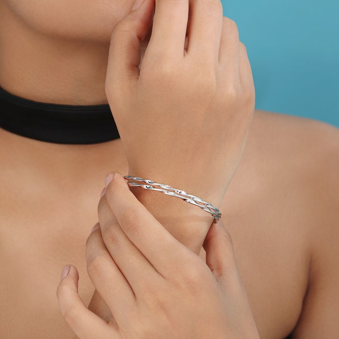 Radiant Reflections Rhodium Plated 925 Silver Bangle