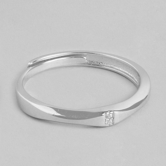 Radiant Reflections Rhodium-Plated 925 Sterling Silver Ring For Him (Adjustable)