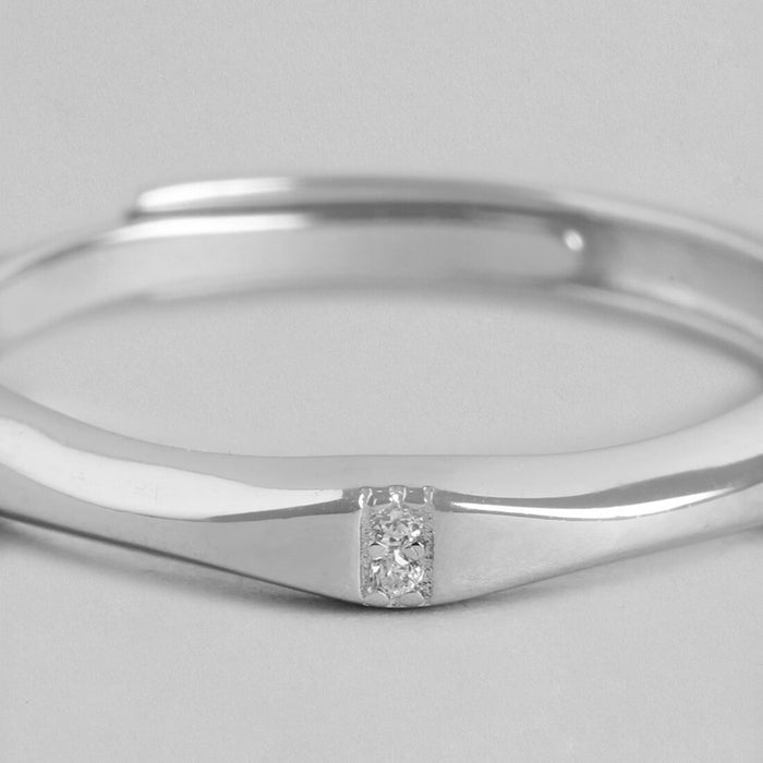 Radiant Reflections Rhodium-Plated 925 Sterling Silver Ring For Him (Adjustable)