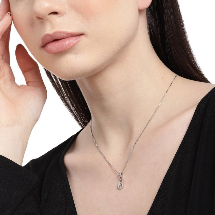 Radiant Revolve CZ Rhodium-Plated 925 Sterling Silver Pendant with Chain
