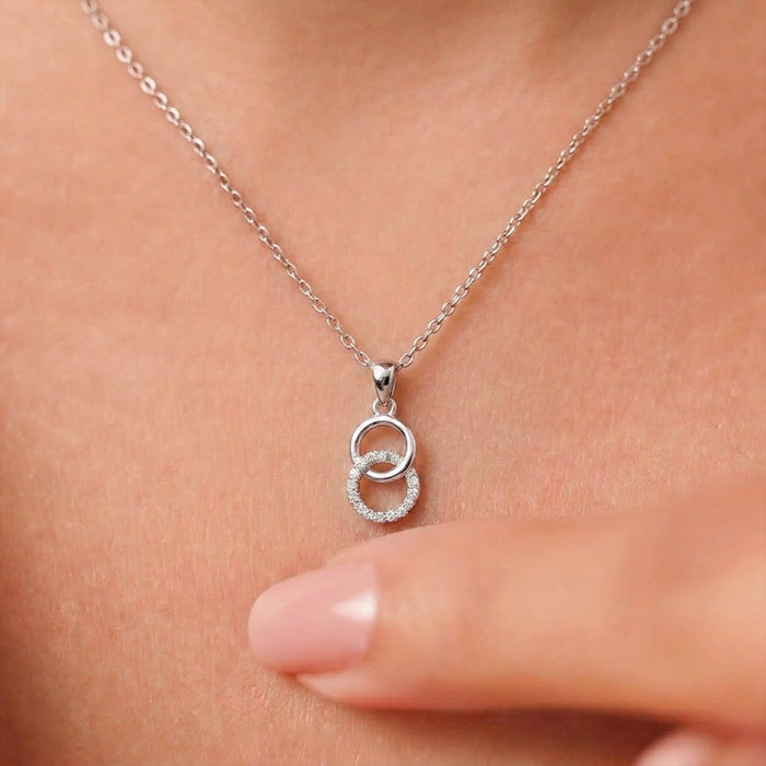 Radiant Revolve CZ Rhodium-Plated 925 Sterling Silver Pendant with Link Chain