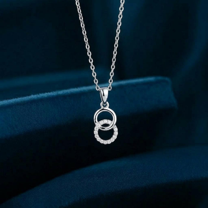 Radiant Revolve CZ Rhodium-Plated 925 Sterling Silver Pendant with Link Chain