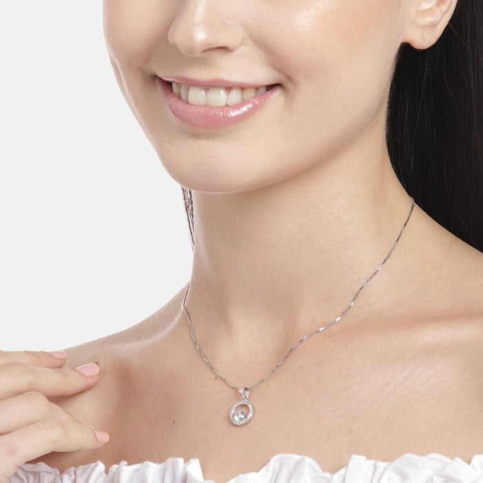Radiant Rhodium Circle of Sparkle CZ 925 Sterling Silver Pendant with Chain