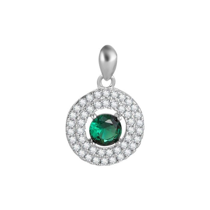 Radiant Rhodium Circle of Sparkle with Green CZ 925 Sterling Silver Pendant with Chain