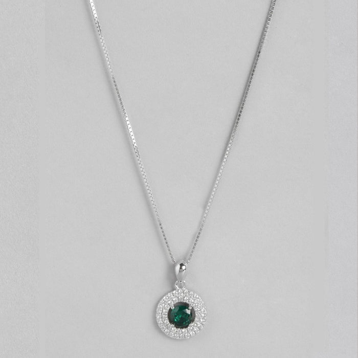 Radiant Rhodium Circle of Sparkle with Green CZ 925 Sterling Silver Pendant with Chain