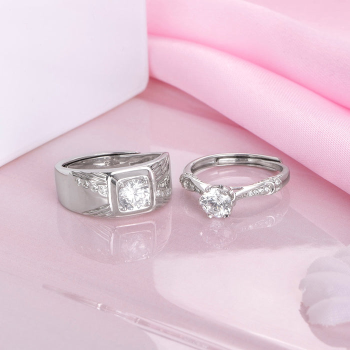 Radiant Rhodium Delight Solitaire-Adorned 925 Sterling Silver Ring (Adjustable)