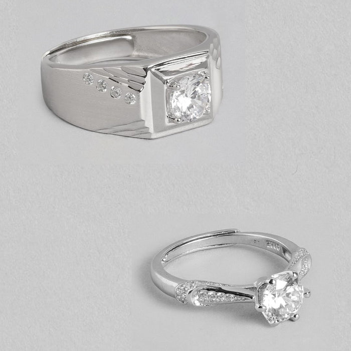 Radiant Rhodium Delight Solitaire-Adorned 925 Sterling Silver Ring (Adjustable)