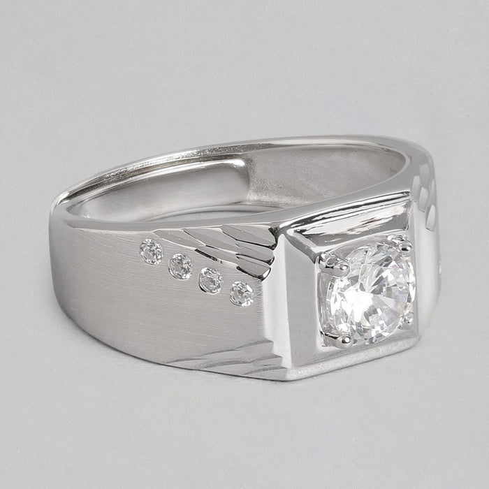 Radiant Rhodium Delight Solitaire-Adorned 925 Sterling Silver Ring (Adjustable)