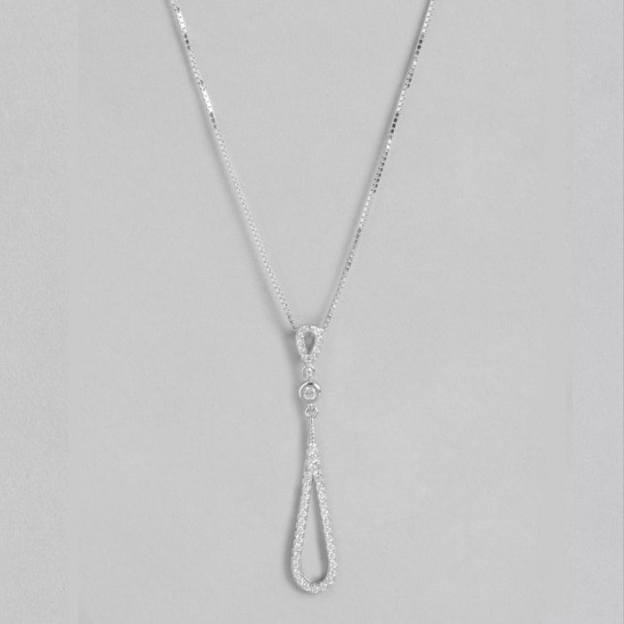 Radiant Rhodium Elegance CZ Sterling Silver Drop Pendant with Chain