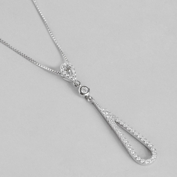 Radiant Rhodium Elegance CZ Sterling Silver Drop Pendant with Chain