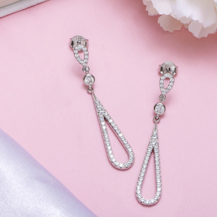 Radiant Rhodium Sparkle Cubic Zirconia 925 Sterling Silver Women's Earrings