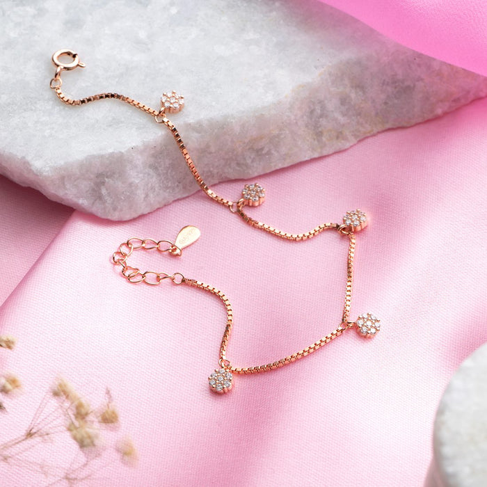 925 Sterling Silver Radiant Rose 925 Sterling Silver Rose Gold-Plated Bracelet with Cubic Zirconia for Women – Zavya