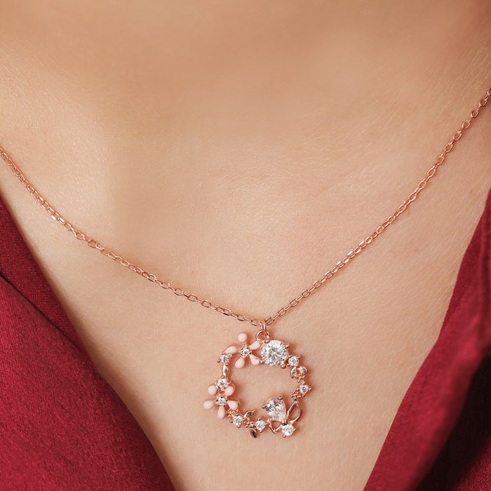 Radiant Rose 925 Sterling Silver Rose Gold-Plated Flower Necklace