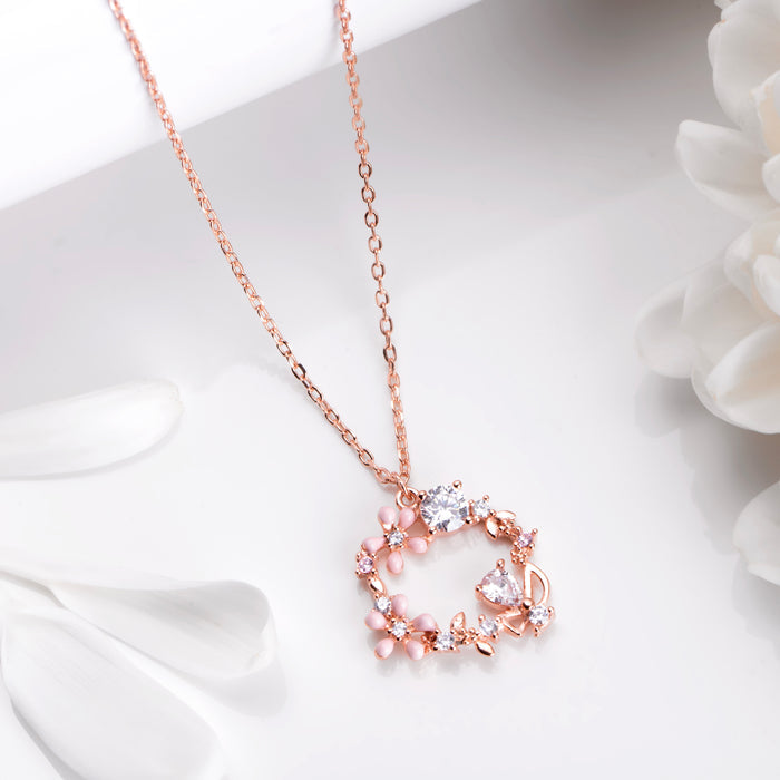 Radiant Rose 925 Sterling Silver Rose Gold-Plated Flower Necklace