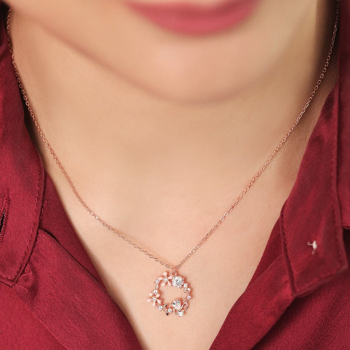 Radiant Rose 925 Sterling Silver Rose Gold-Plated Flower Necklace
