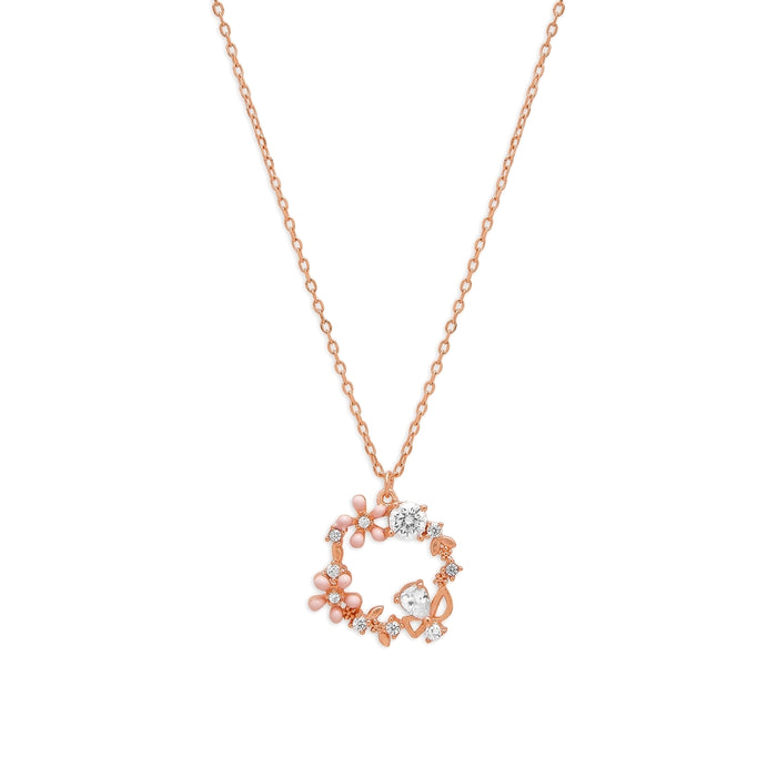 Radiant Rose 925 Sterling Silver Rose Gold-Plated Flower Necklace