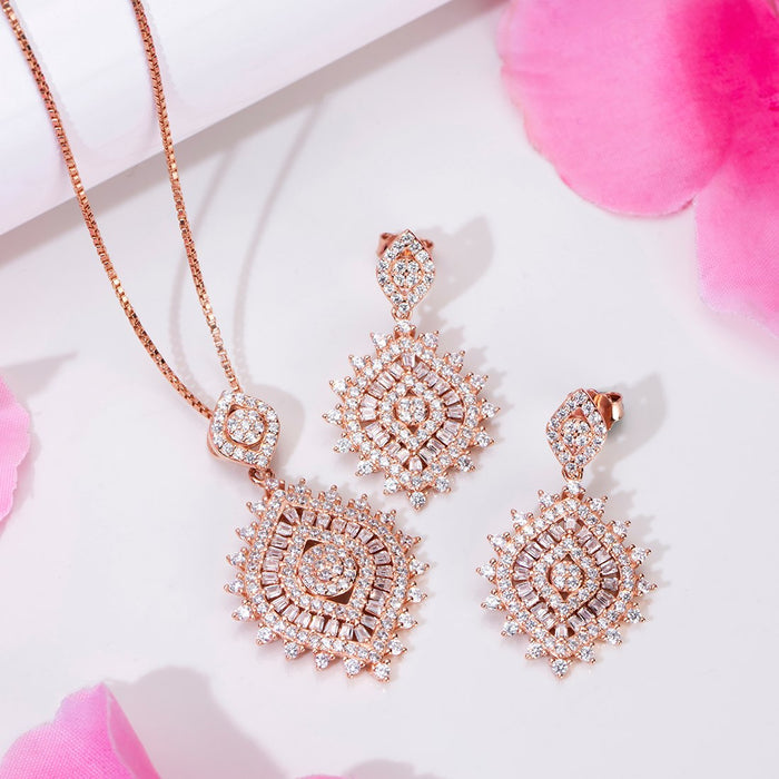 Radiant Rose Bliss 925 Sterling Silver Rose Gold-Plated Jewelry Set