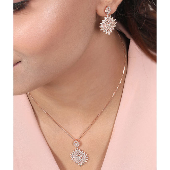 Radiant Rose Bliss 925 Sterling Silver Rose Gold-Plated Jewelry Set